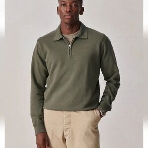Buck Mason Quarter Zip Sweatshirt Men’s Medium Olive Green Interloop Cotton Knit